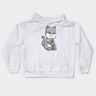 Cat as Gamer with Joystick Kids Hoodie